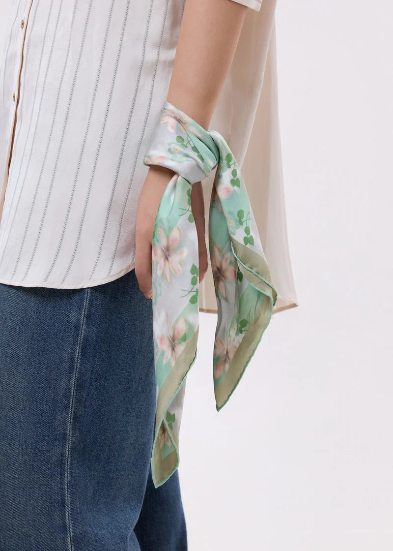 Printed floral silk twill square image 1