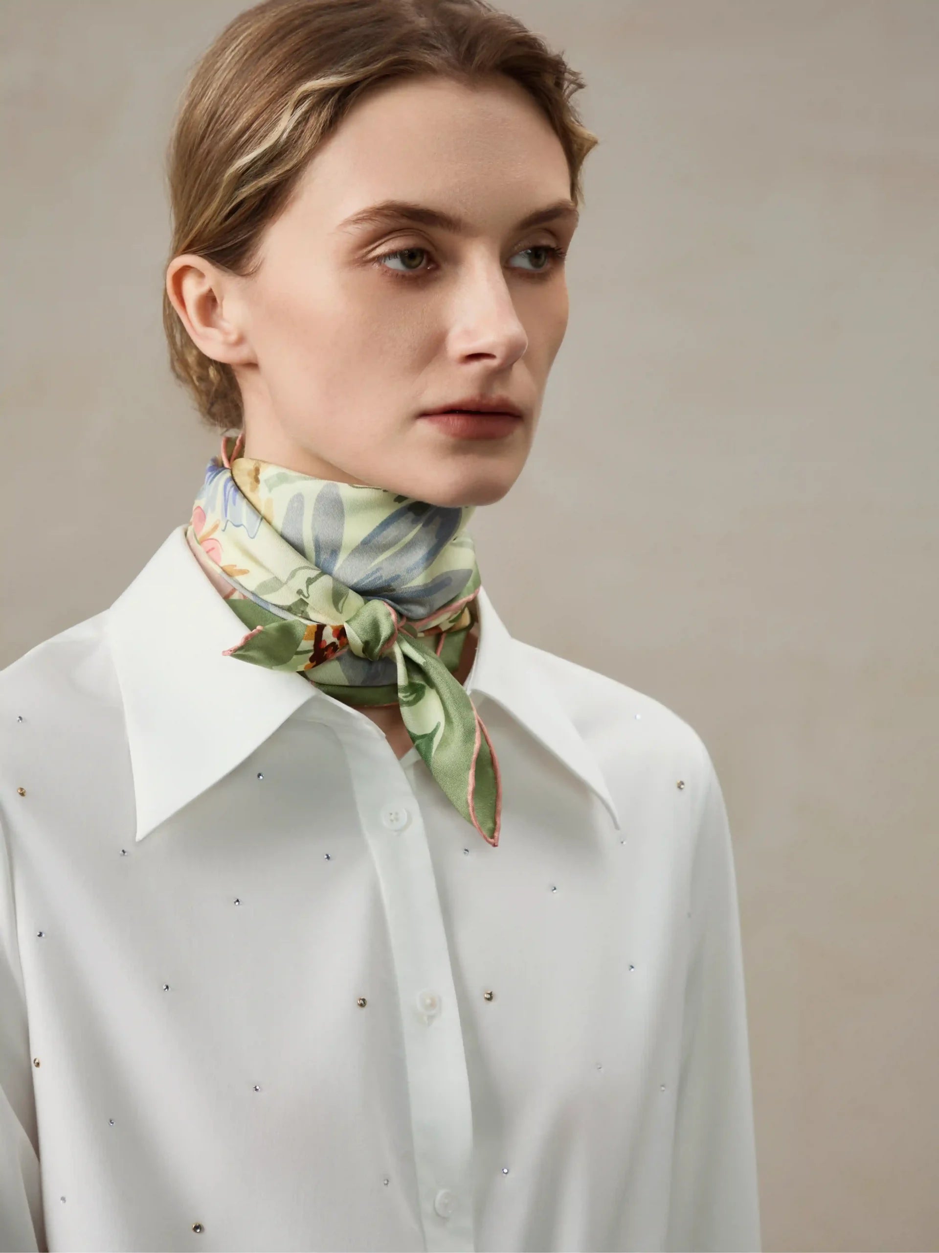 Printed floral silk twill square image 0