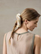 Printed Botanical Floral Silk Puffy Scrunchie image 3