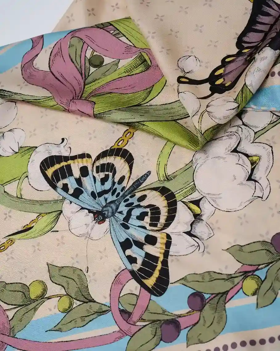 Bloom corner double face silk twill scarf 90