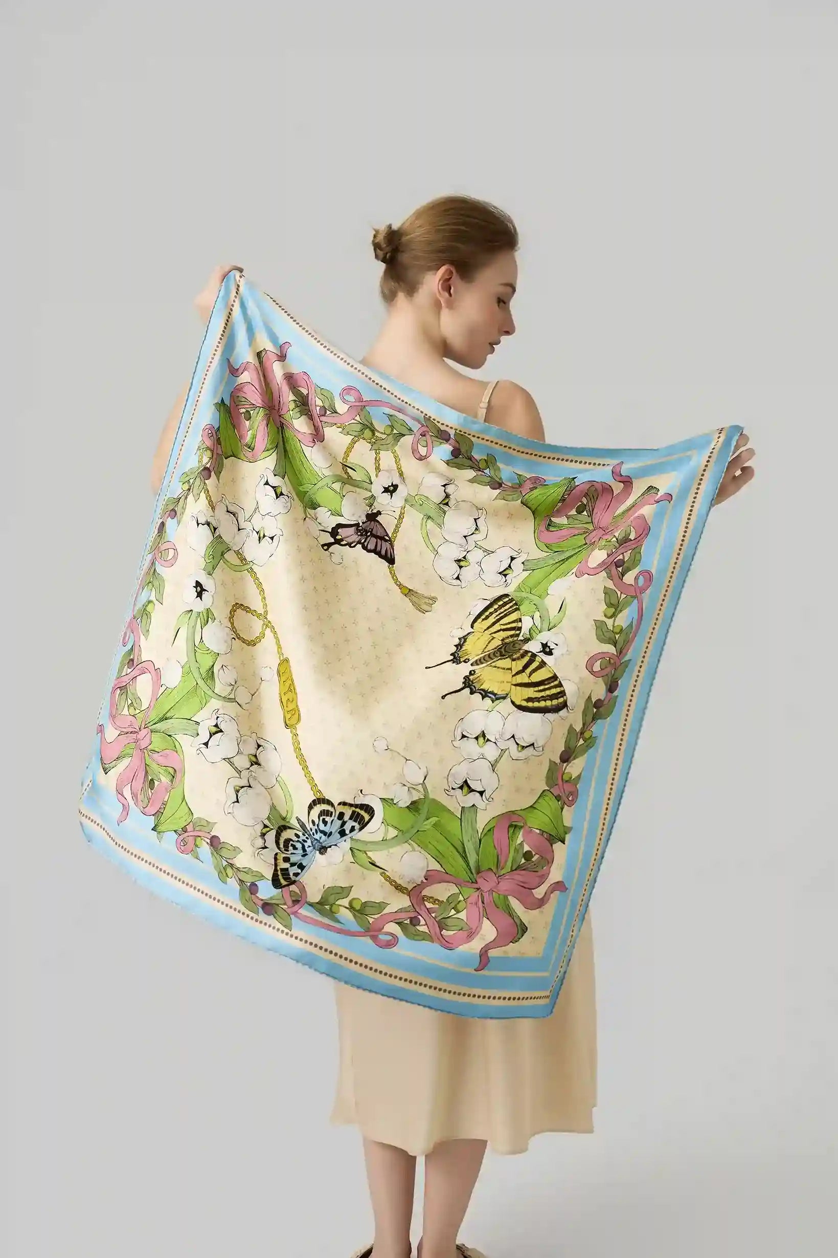 Bloom corner double face silk twill scarf 90