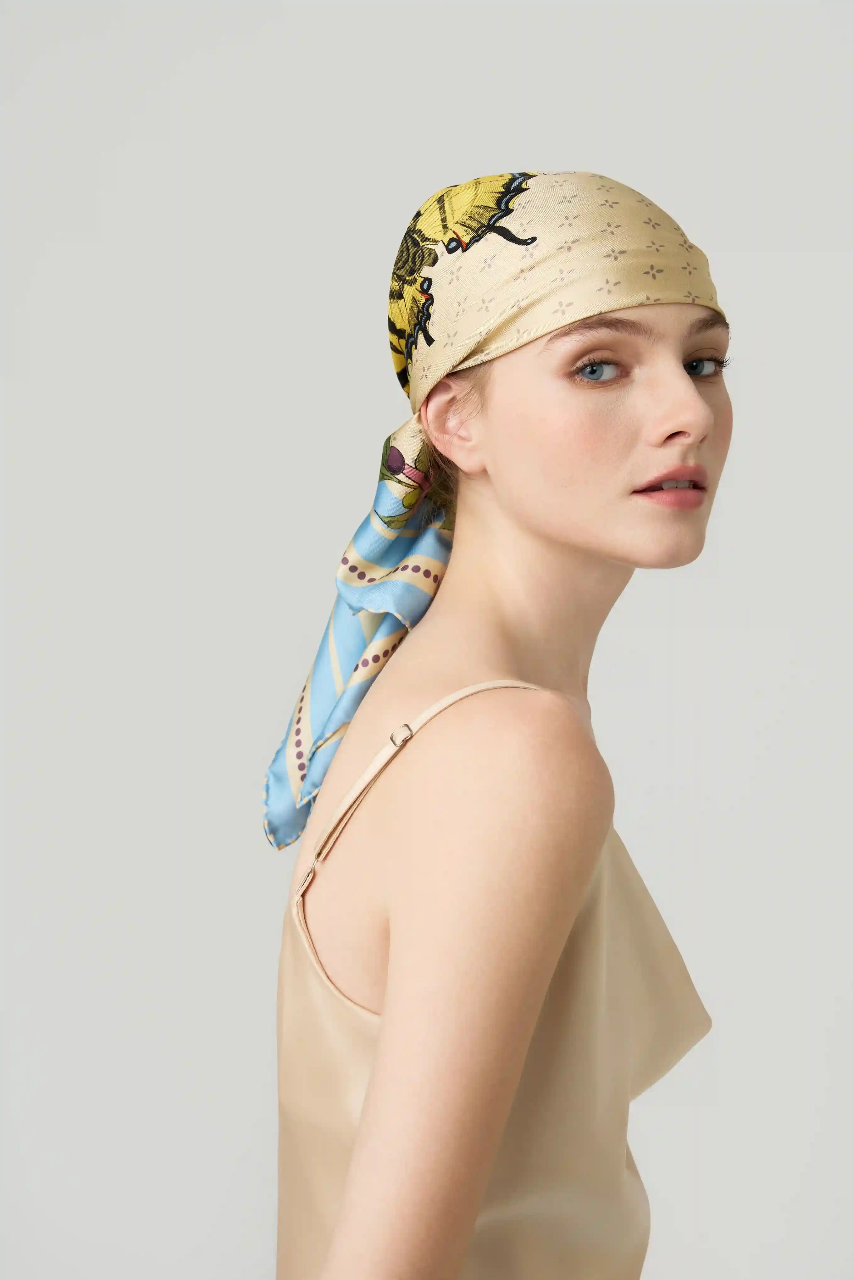 Bloom corner double face silk twill scarf 90