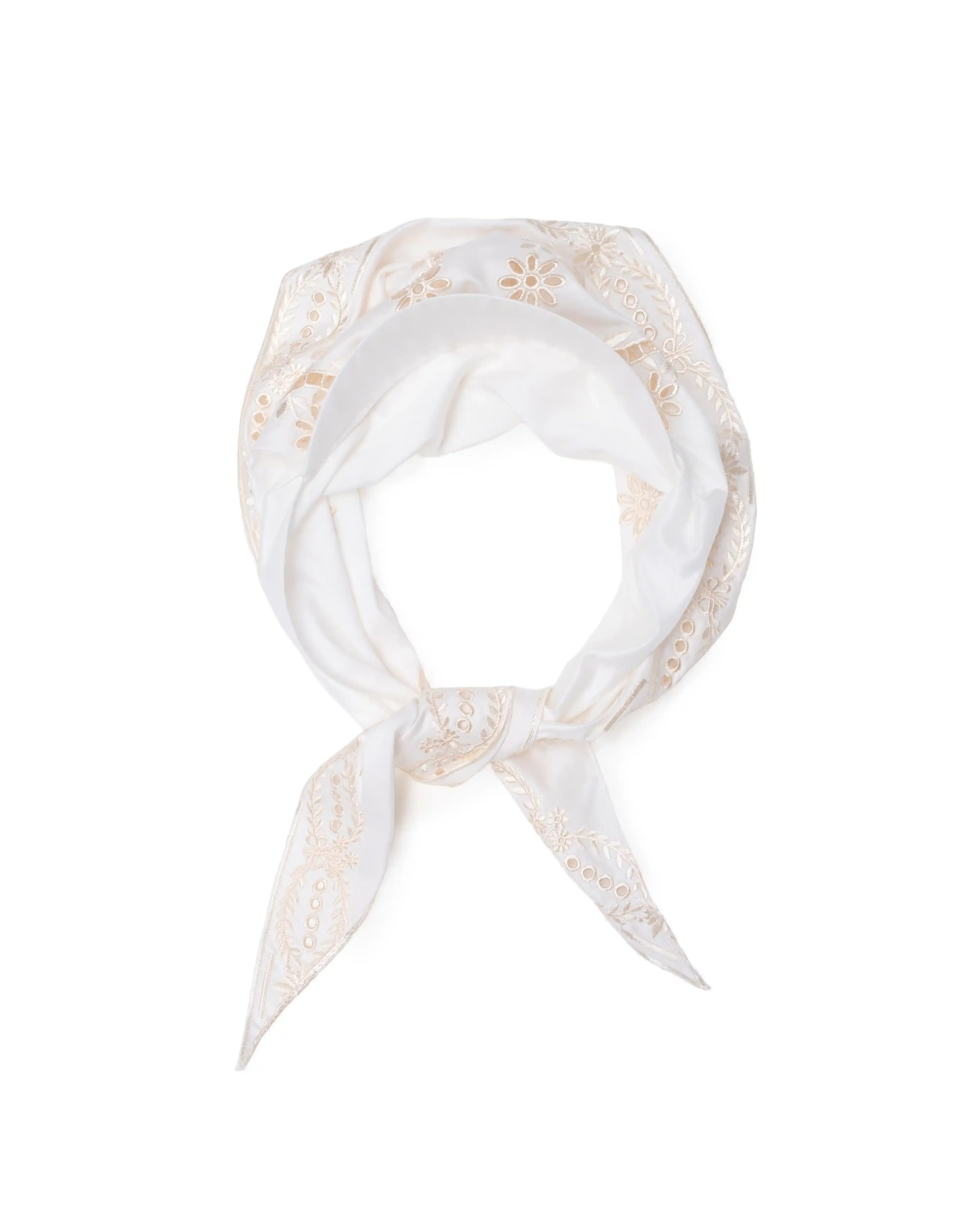 Bow-Laced Silk-Cotton Satin Triangle Scarf