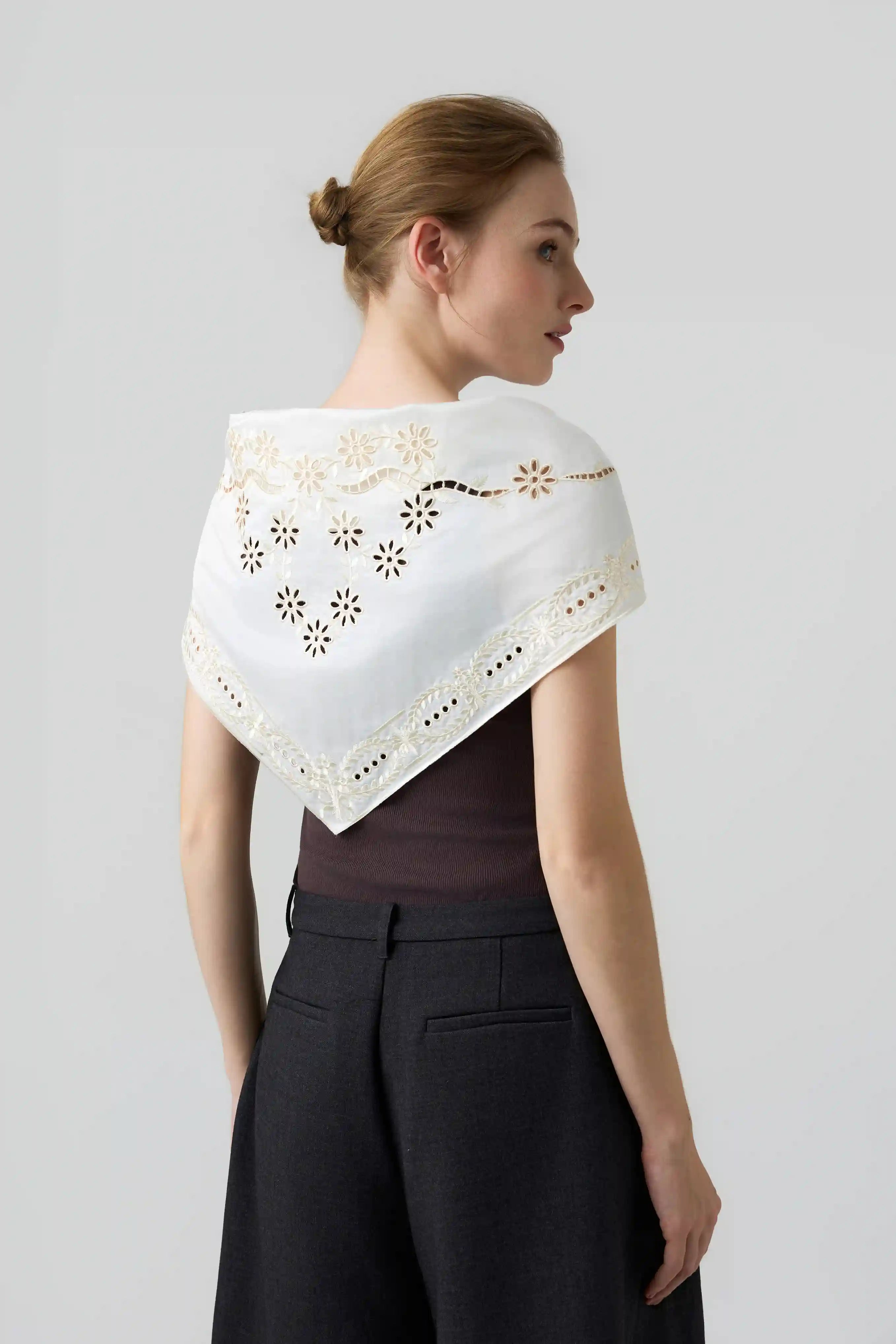 Bow-Laced Silk-Cotton Satin Triangle Scarf