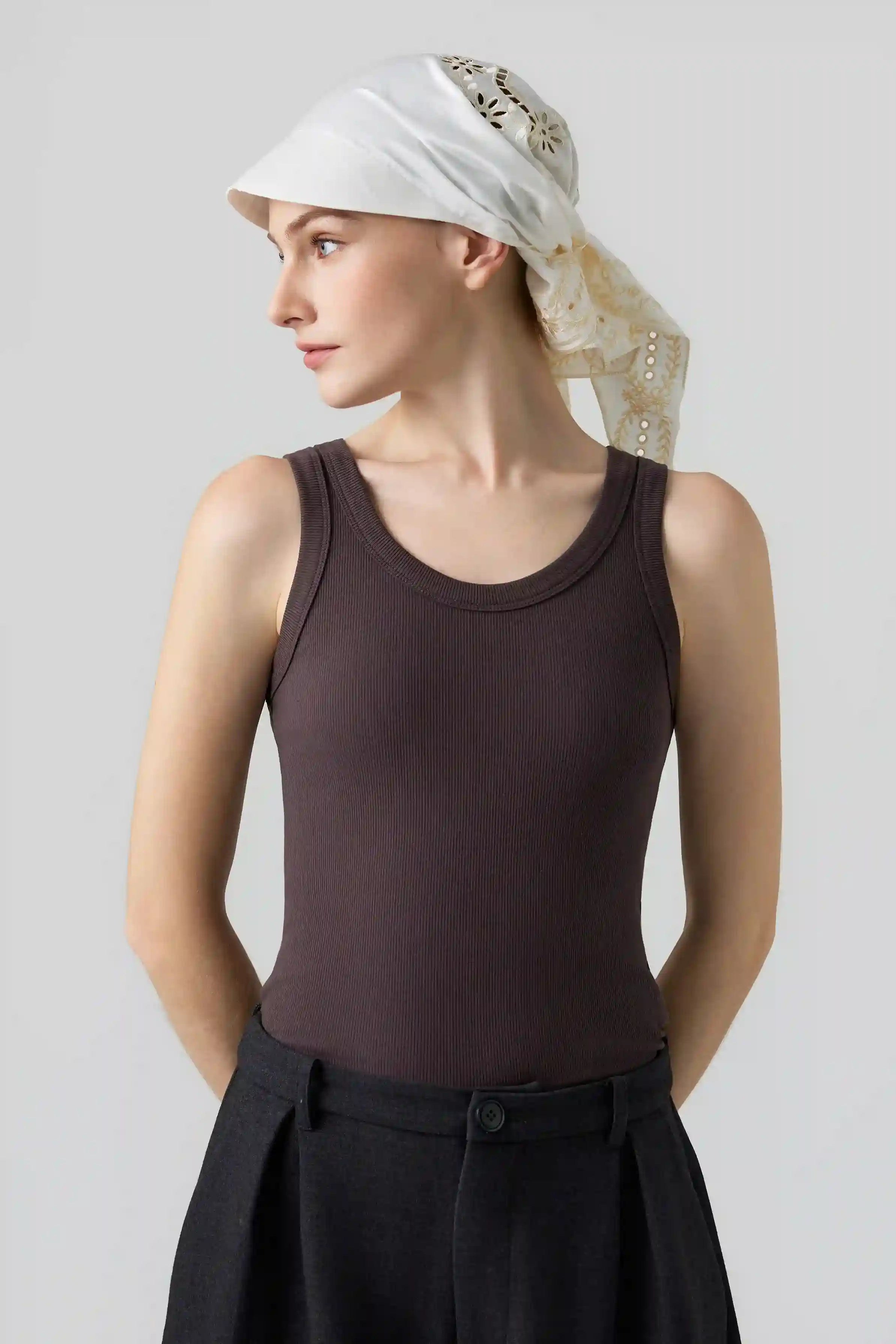 Bow-Laced Silk-Cotton Satin Triangle Scarf