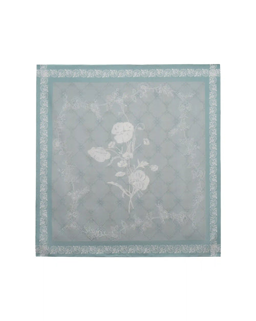 Garden Veil – 90cm hand-rolled silk scarf with double-face printed floral design in green and beige