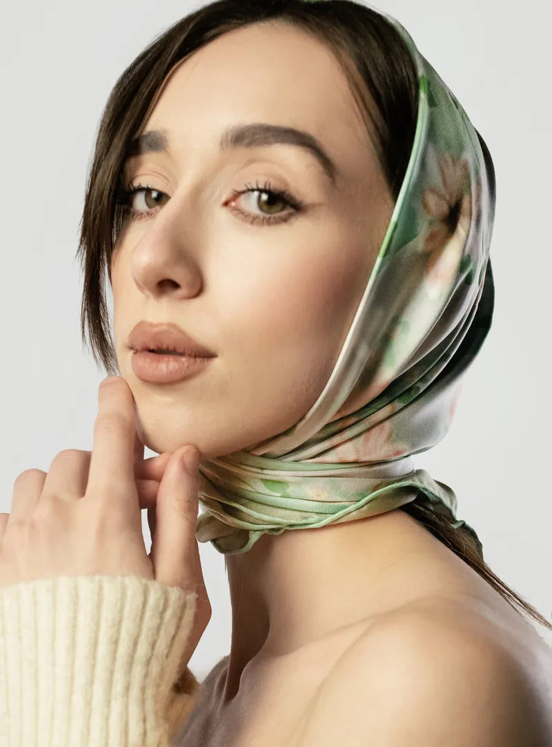 Printed floral silk twill square