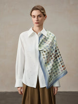 Printed abstract floral silk twill square
