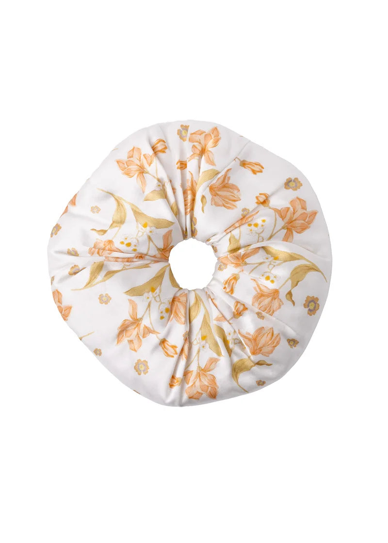 Printed Botanical Floral Silk Puffy Scrunchie image 1