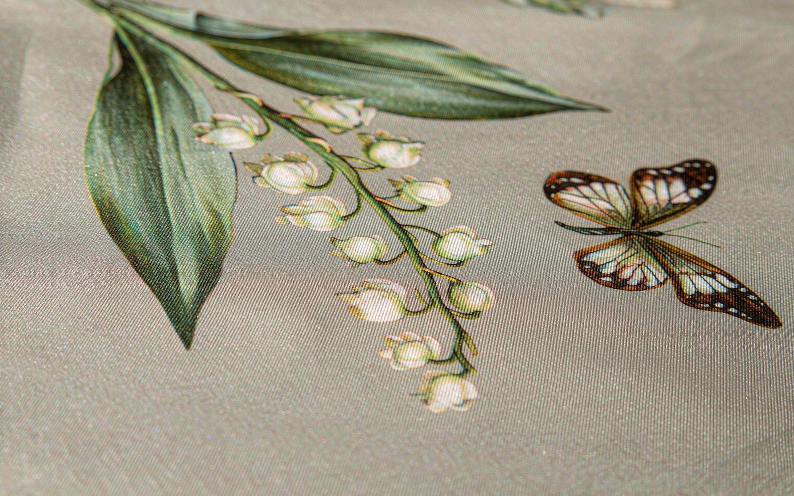 Botanical lily-of-the-valley and butterfly print detailed on silk twill